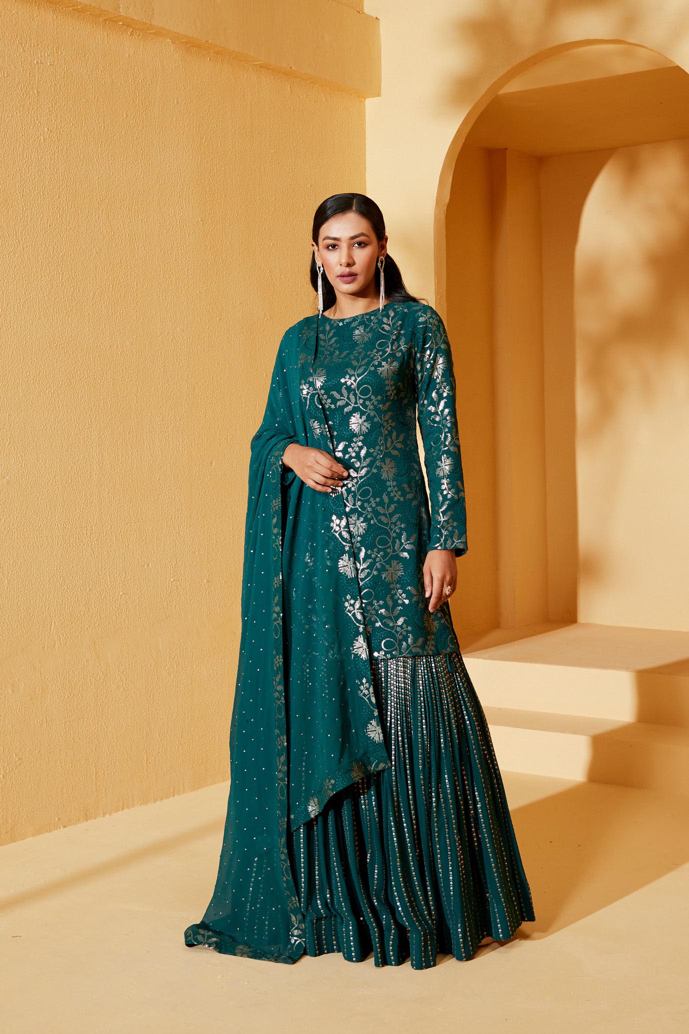 GREEN KURTA LEHENGA SET