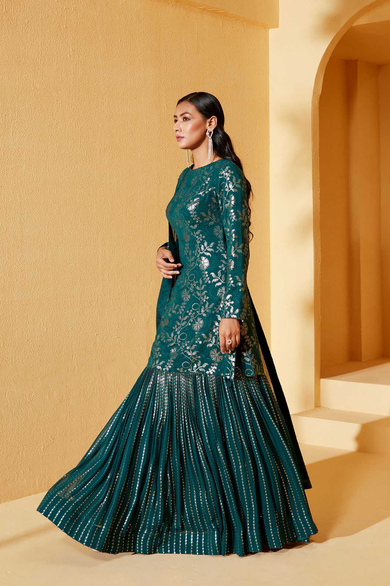 GREEN KURTA LEHENGA SET