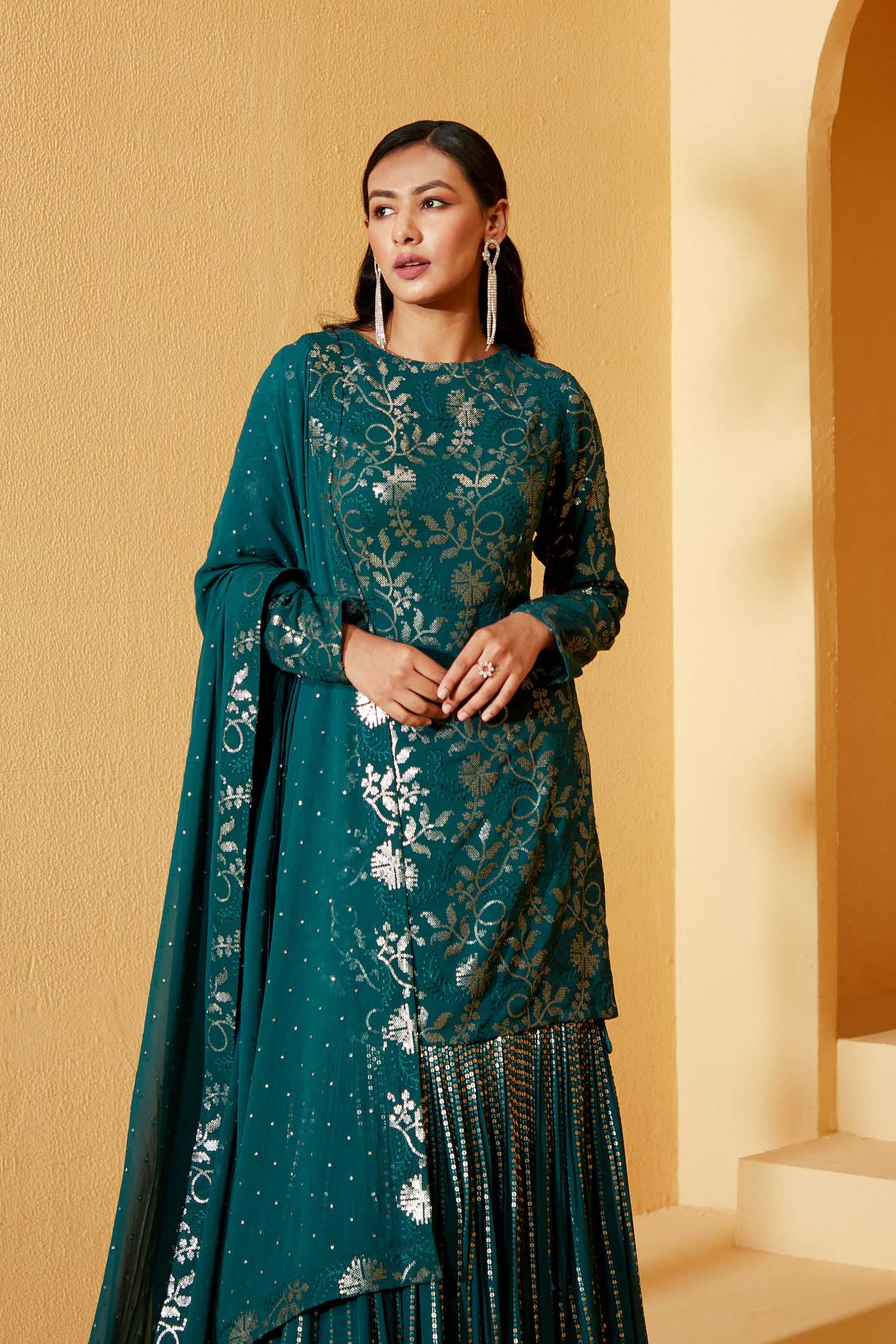 GREEN KURTA LEHENGA SET