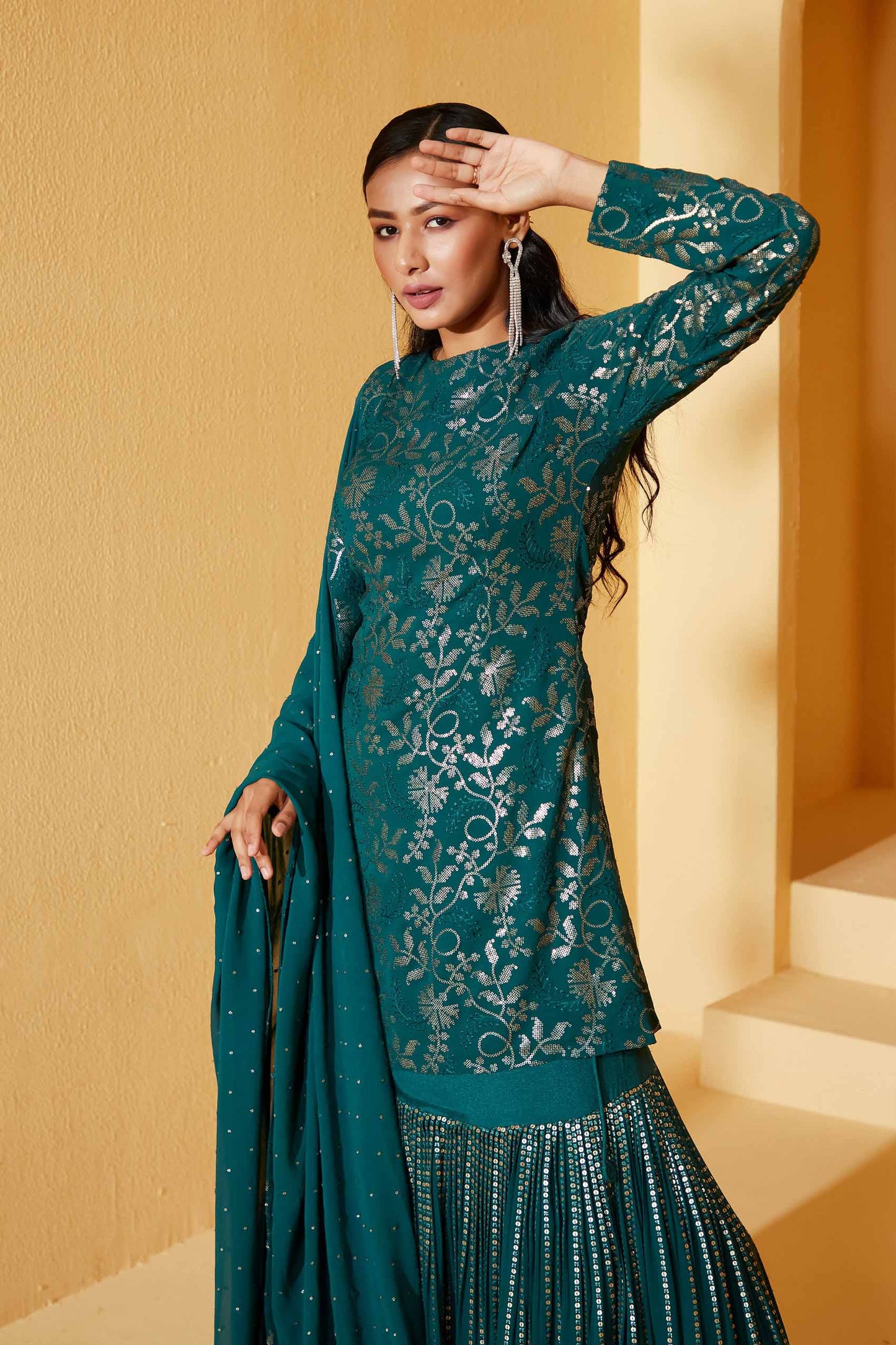 GREEN KURTA LEHENGA SET