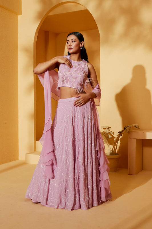 LILAC FEATHER LEHENGA SET