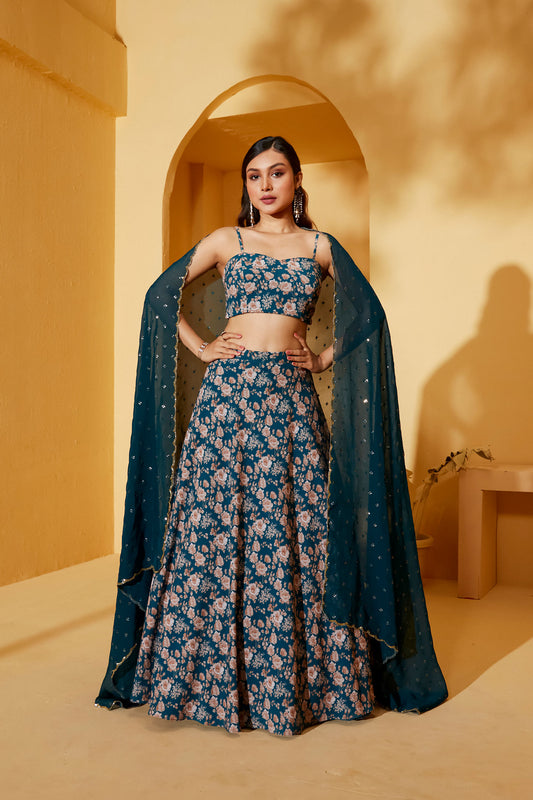 TEAL BUSTIER LEHENGA SET