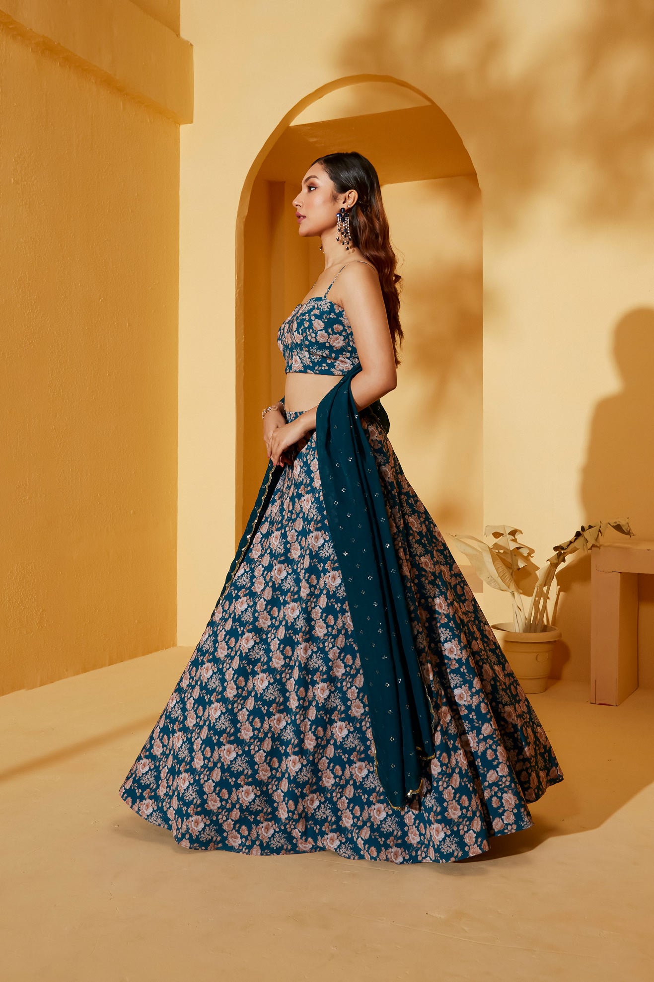 TEAL BUSTIER LEHENGA SET