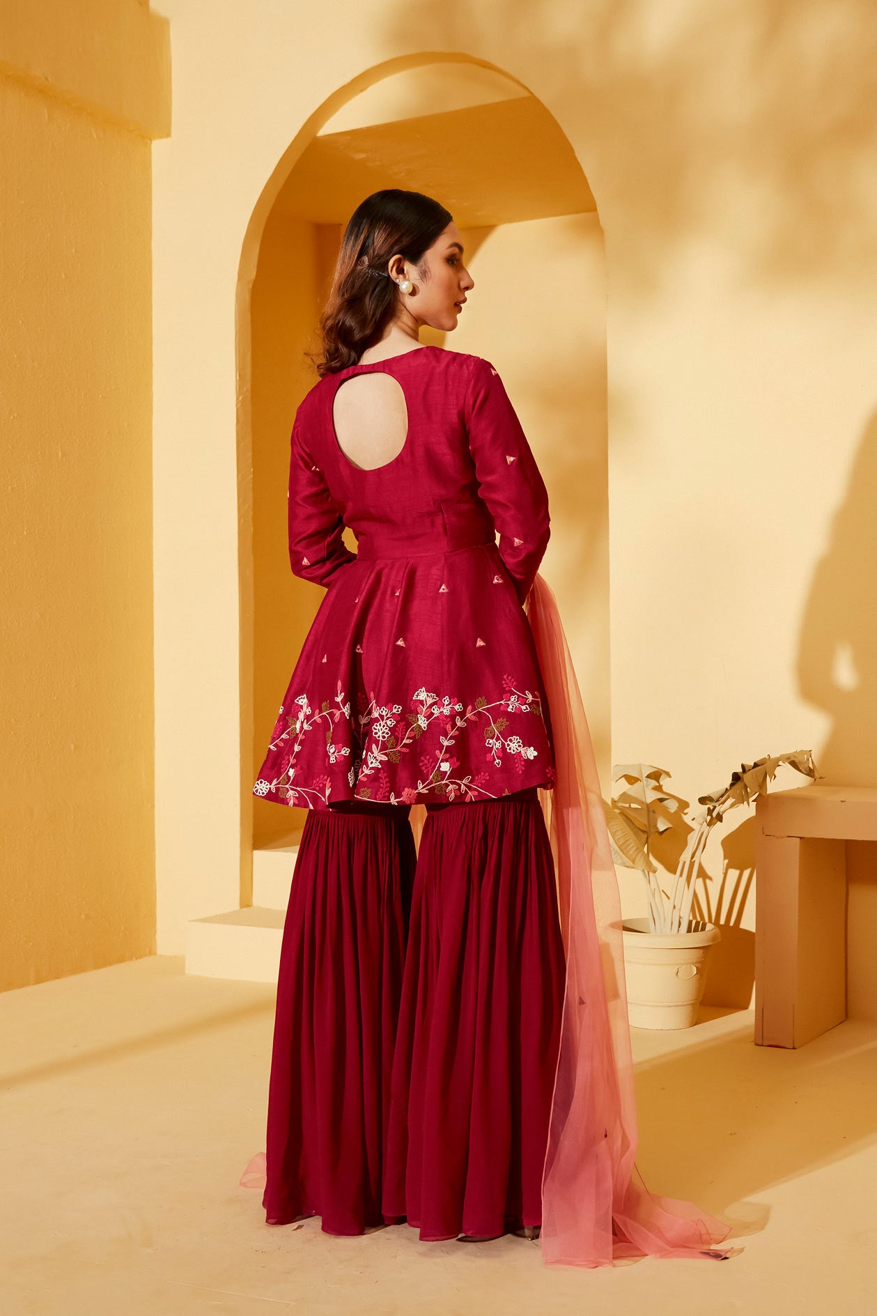 MAROON SHORT ANARKALI SET