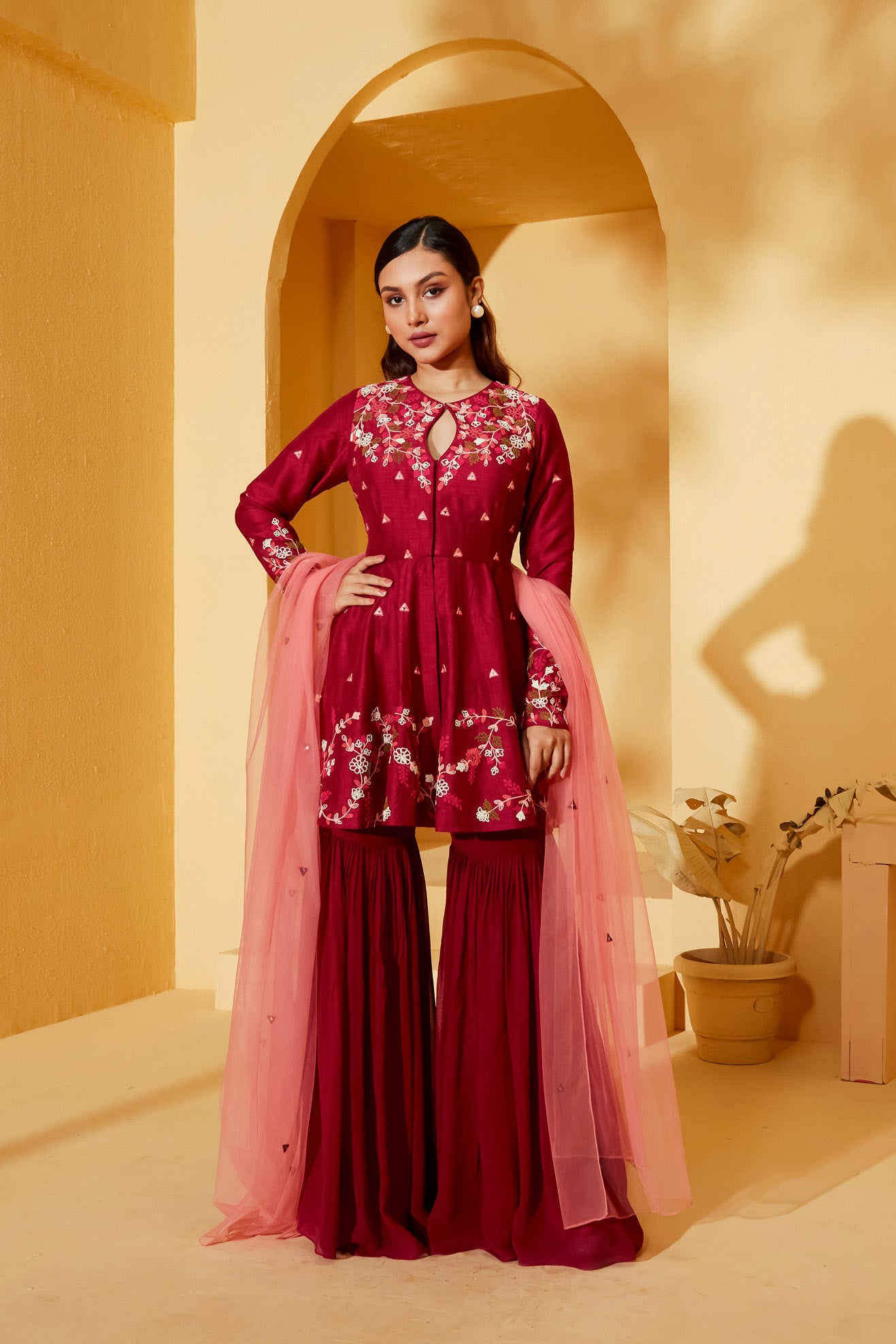 MAROON SHORT ANARKALI SET