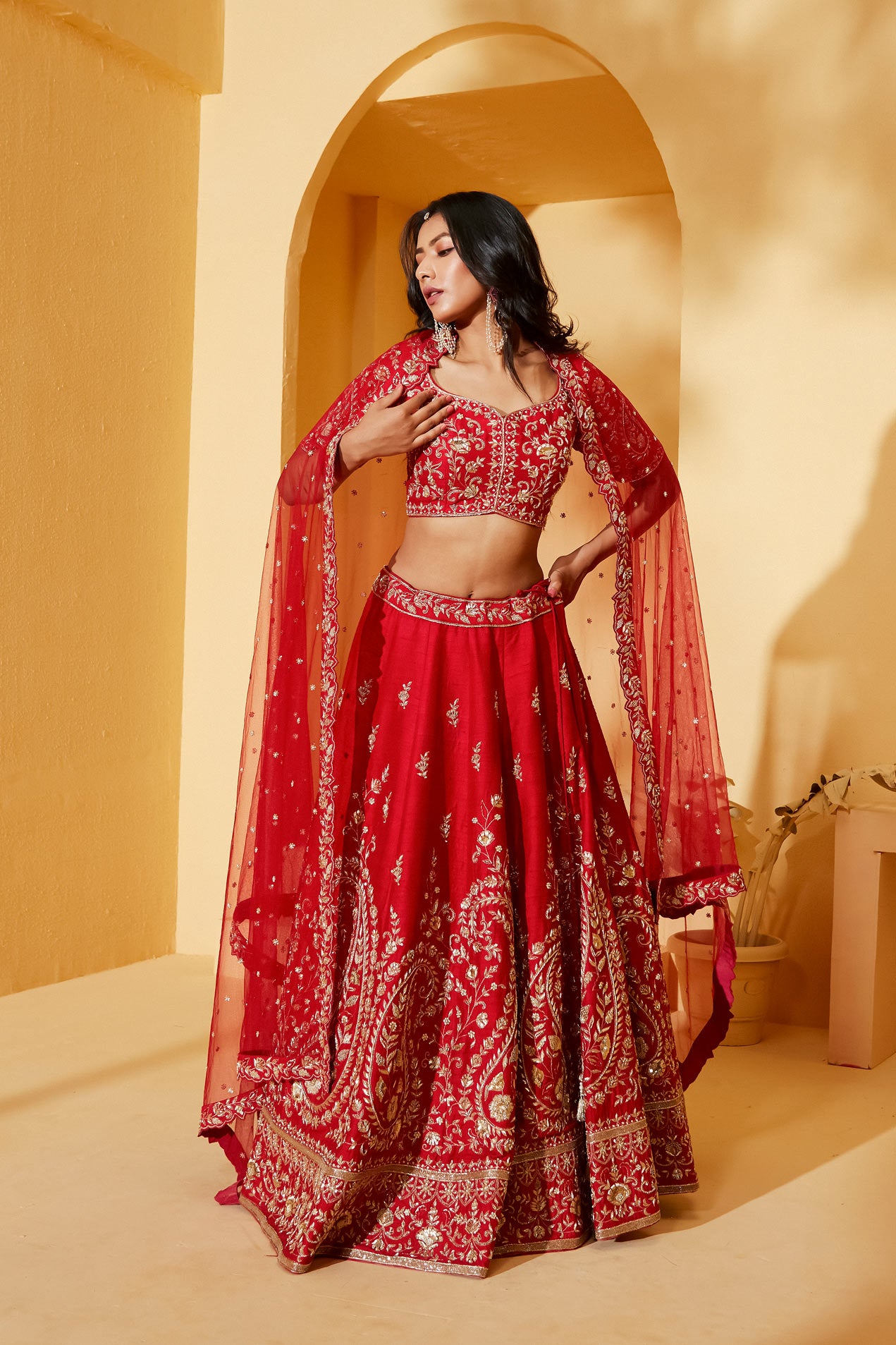 RED VEIL BRIDAL LEHENGA