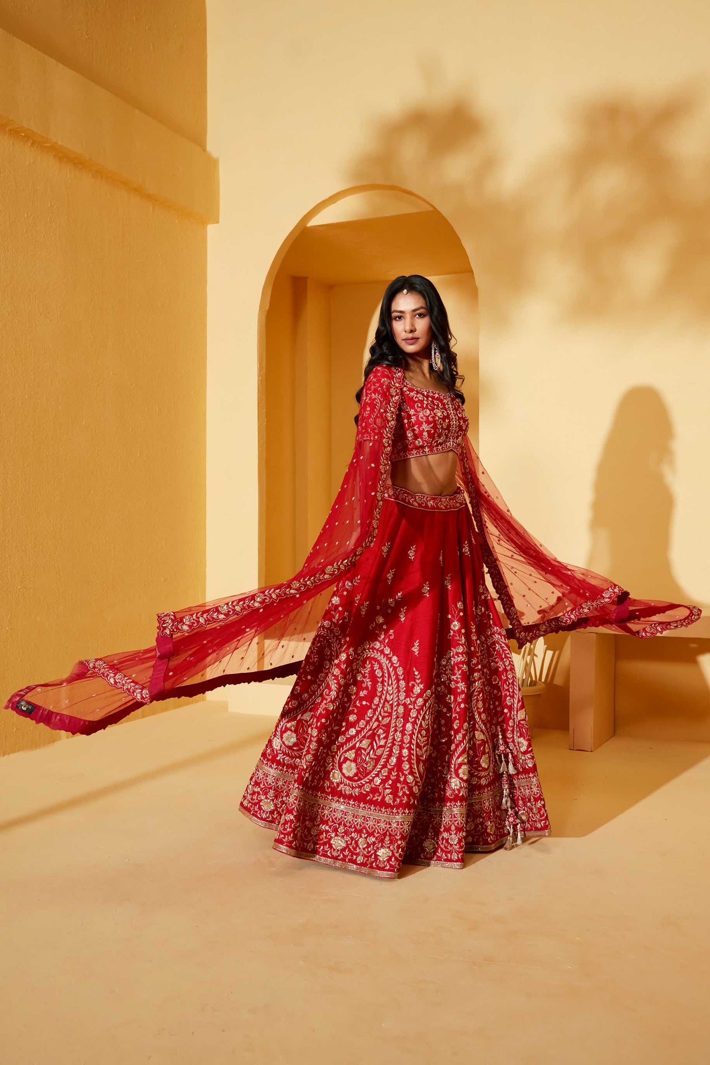 RED VEIL BRIDAL LEHENGA