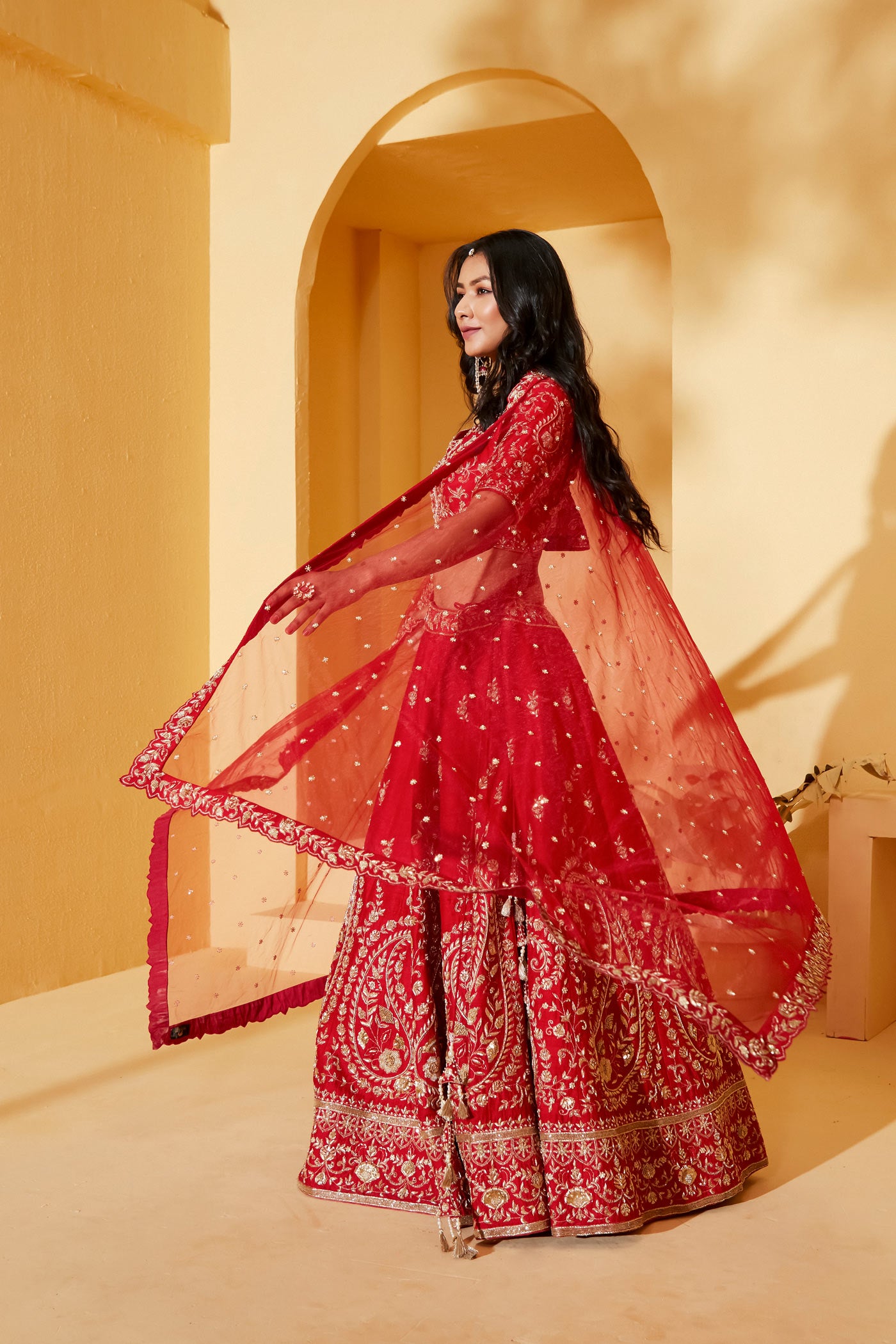 RED VEIL BRIDAL LEHENGA