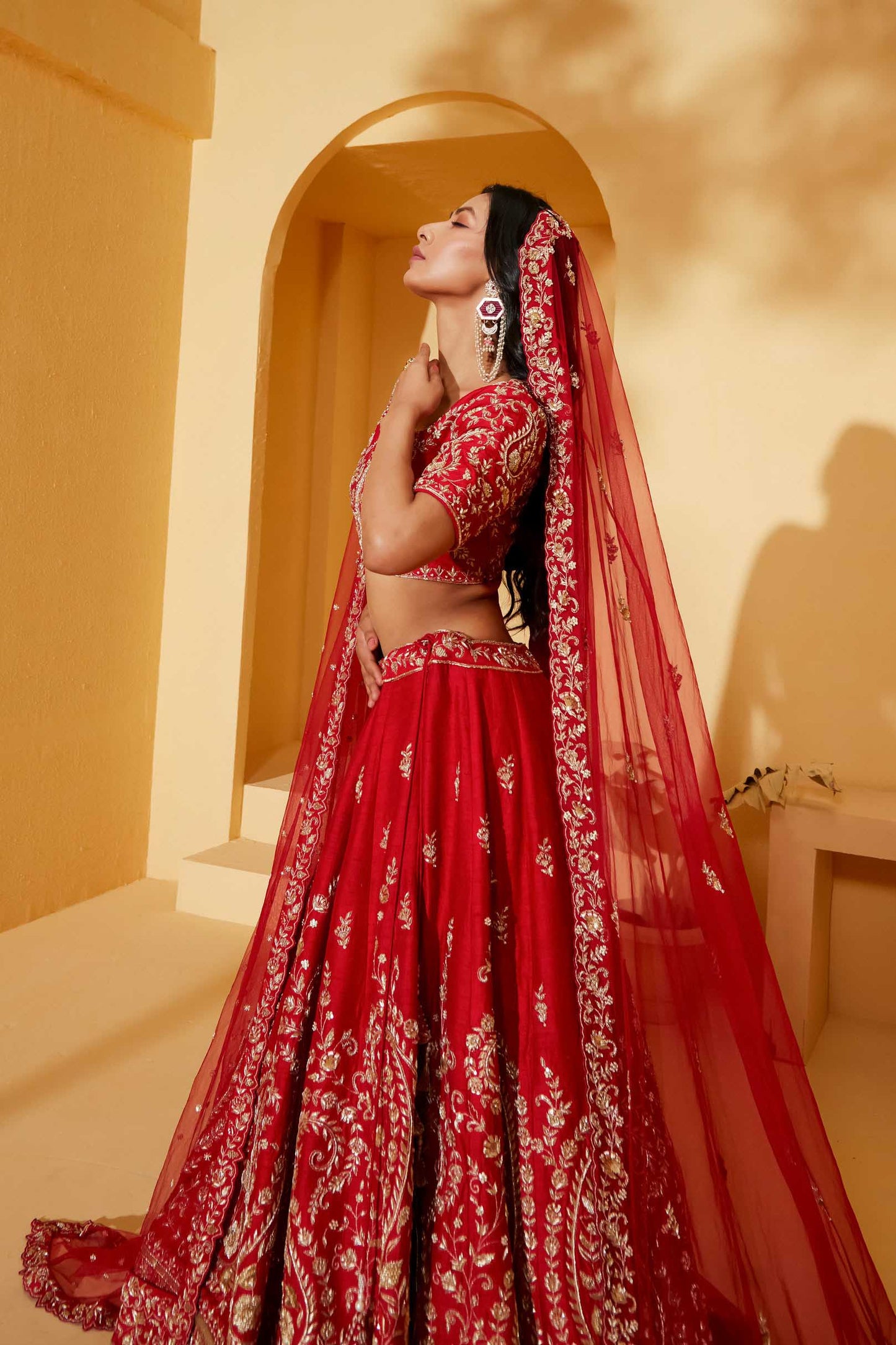 RED VEIL BRIDAL LEHENGA