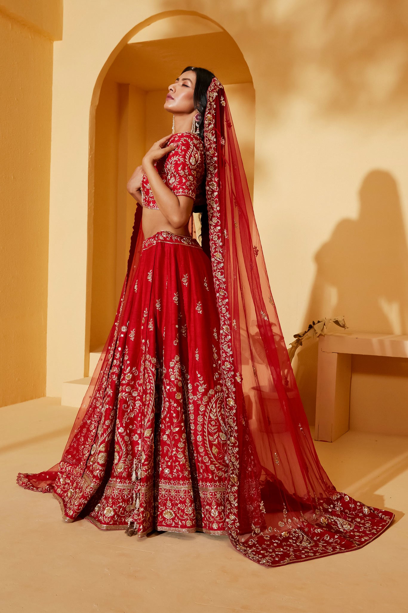 RED VEIL BRIDAL LEHENGA