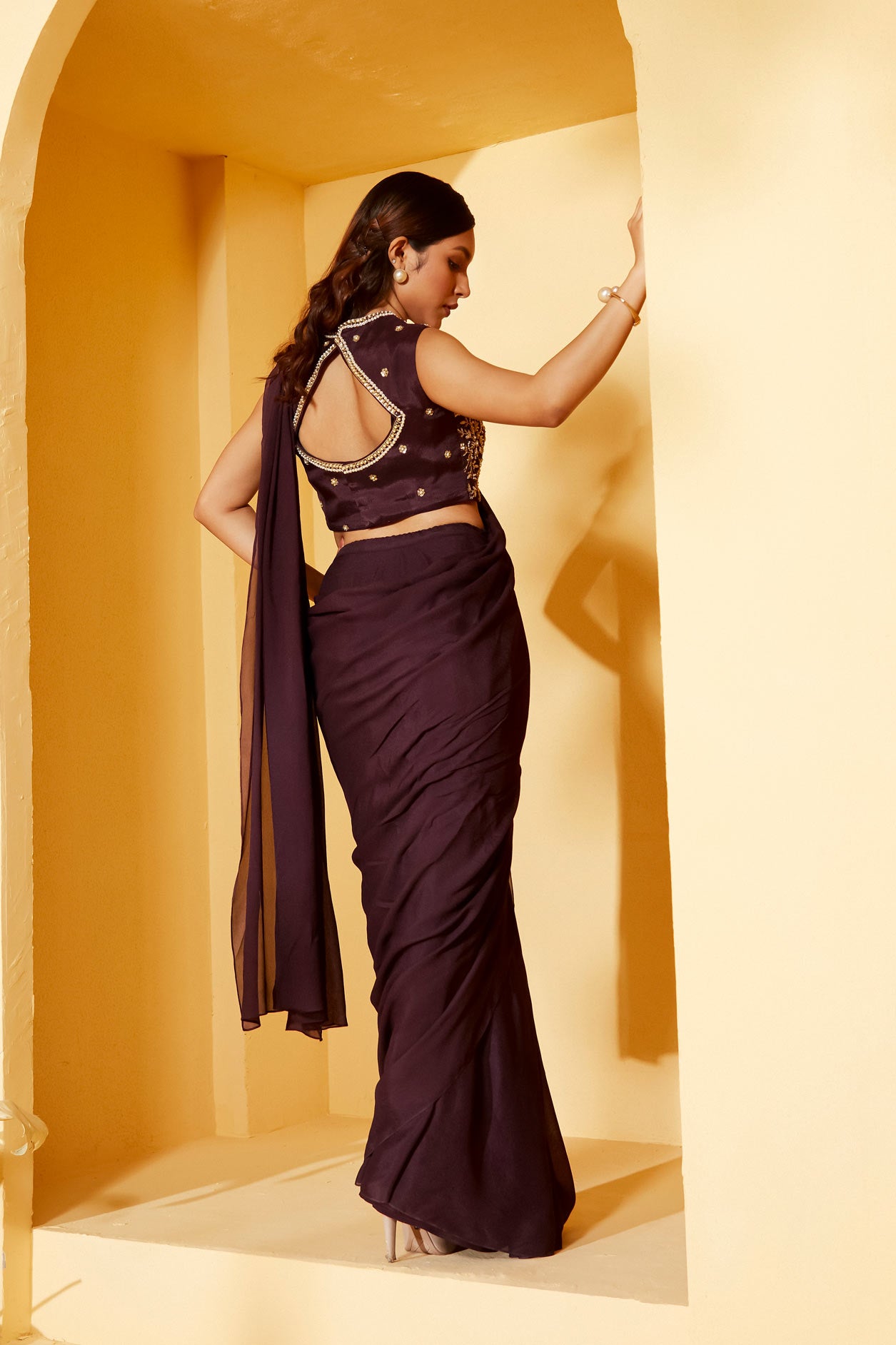 WINE PRE DRAPE SAREE