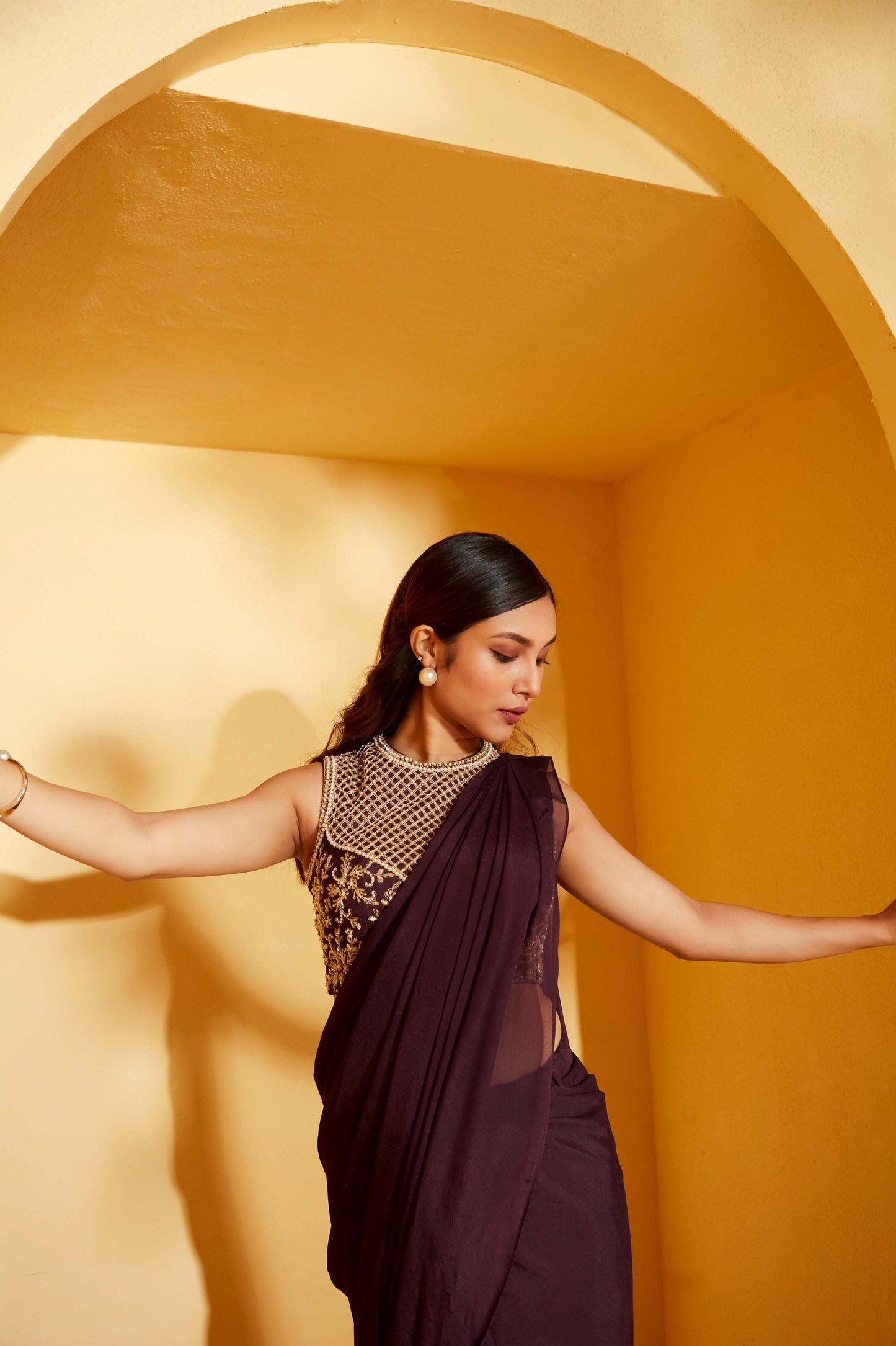 WINE PRE DRAPE SAREE