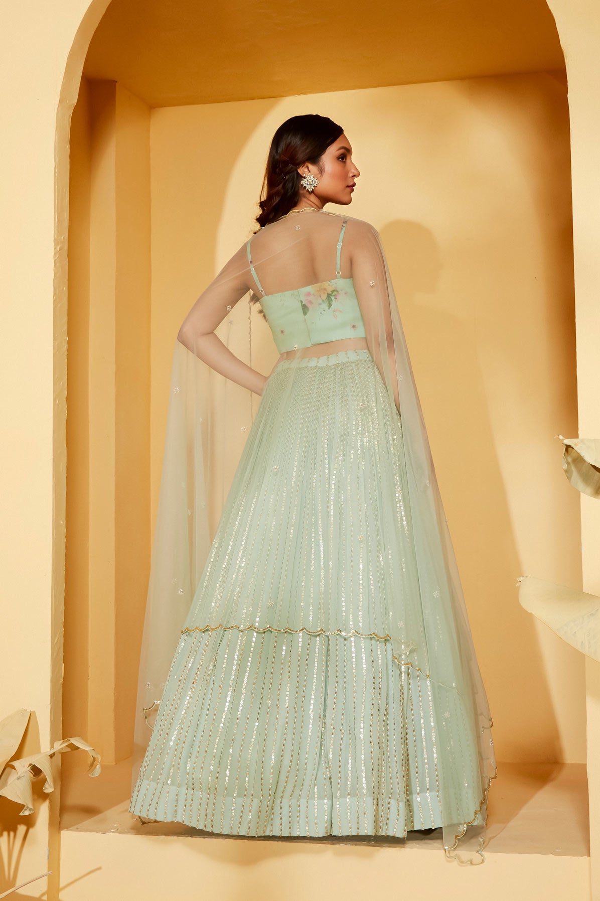 SEA GREEN BUSTIER LEHENGA SET