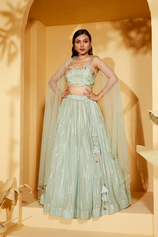 SEA GREEN BUSTIER LEHENGA SET