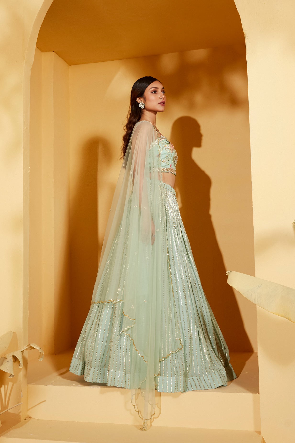 SEA GREEN BUSTIER LEHENGA SET