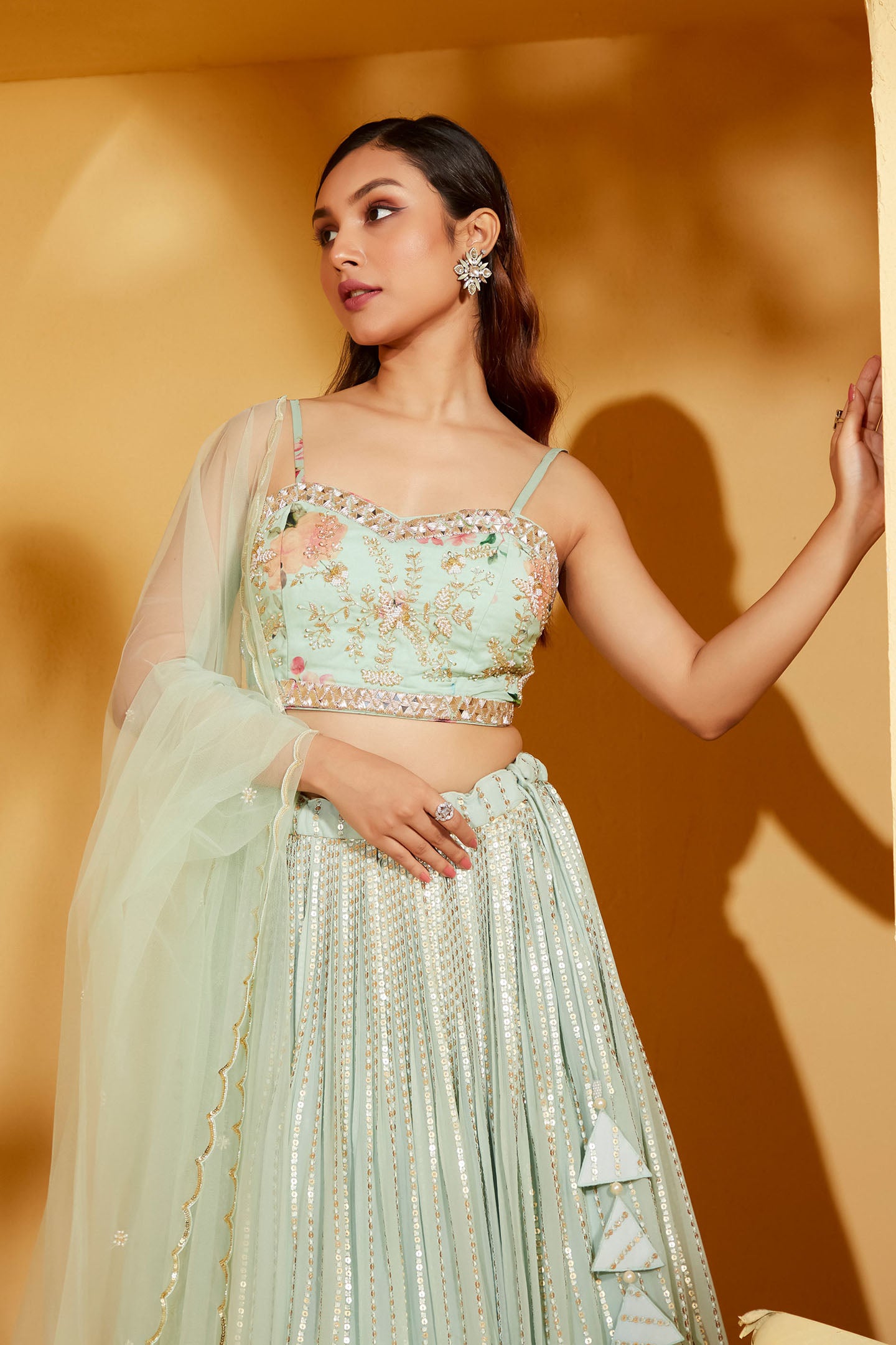 SEA GREEN BUSTIER LEHENGA SET