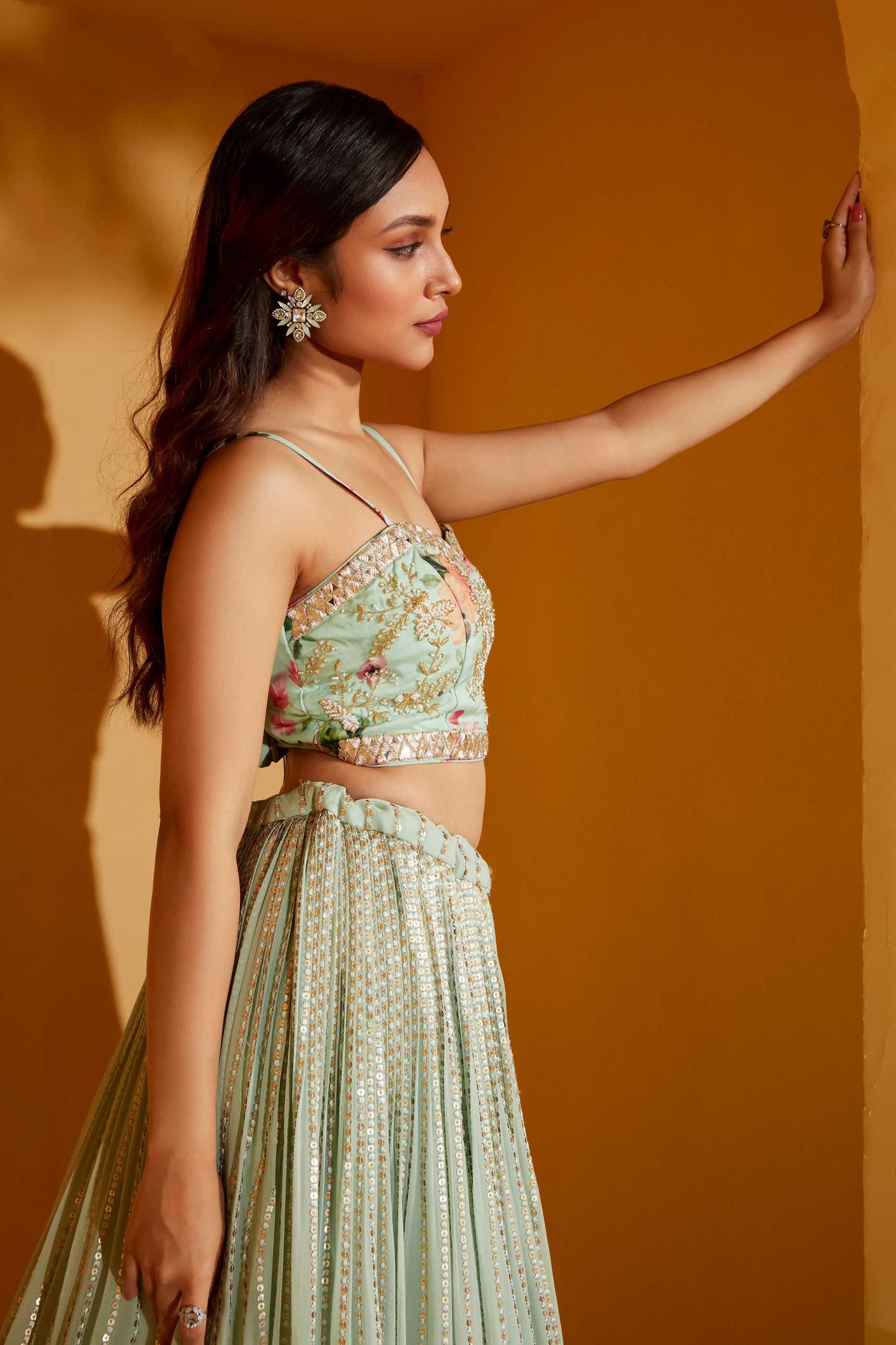 SEA GREEN BUSTIER LEHENGA SET