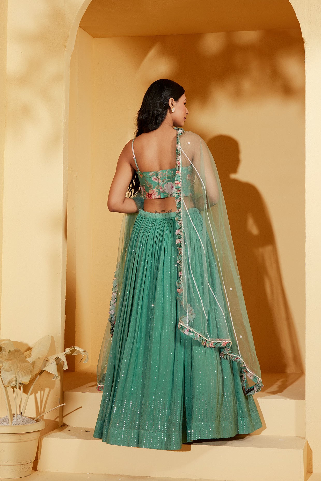 GREEN BUSTIER LEHENGA SET