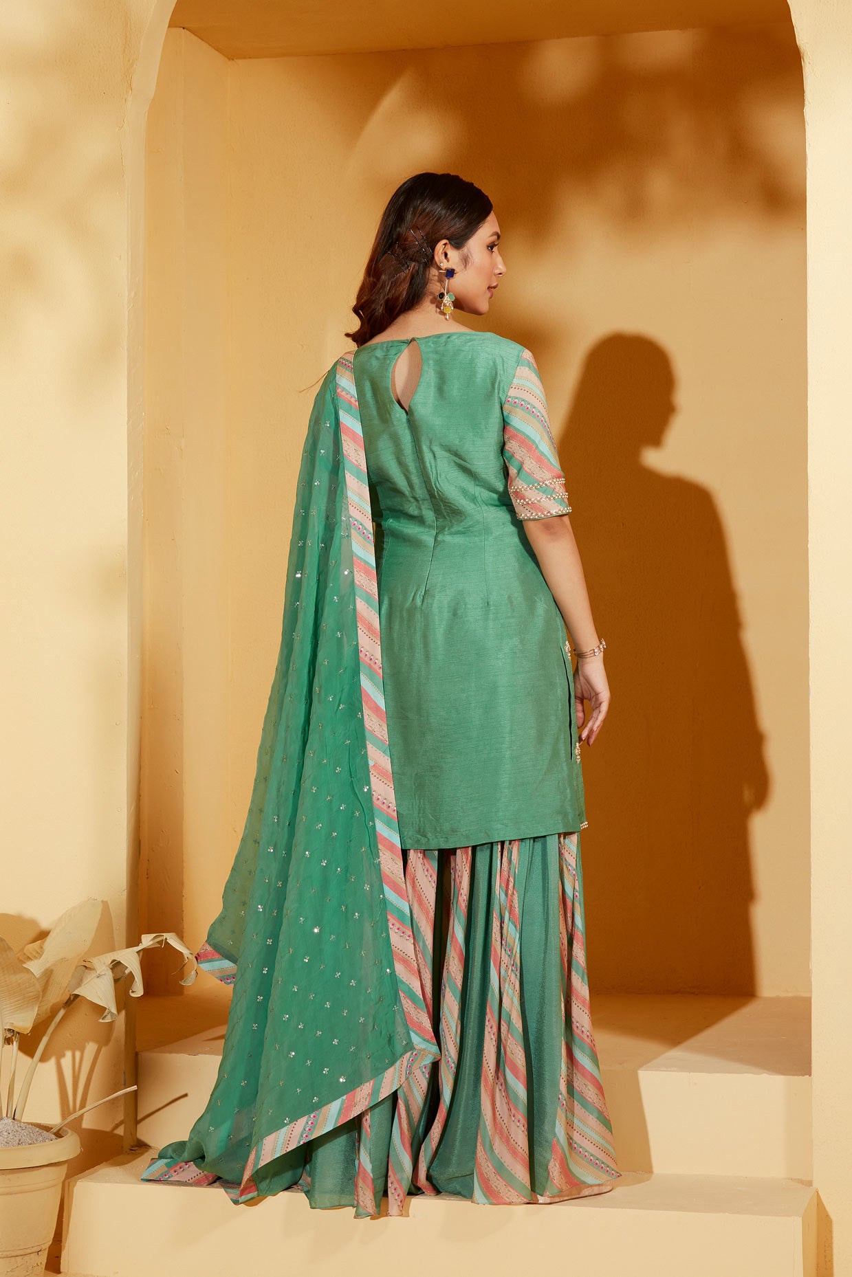 GREEN SHARARA SET WITH BUTI WORK