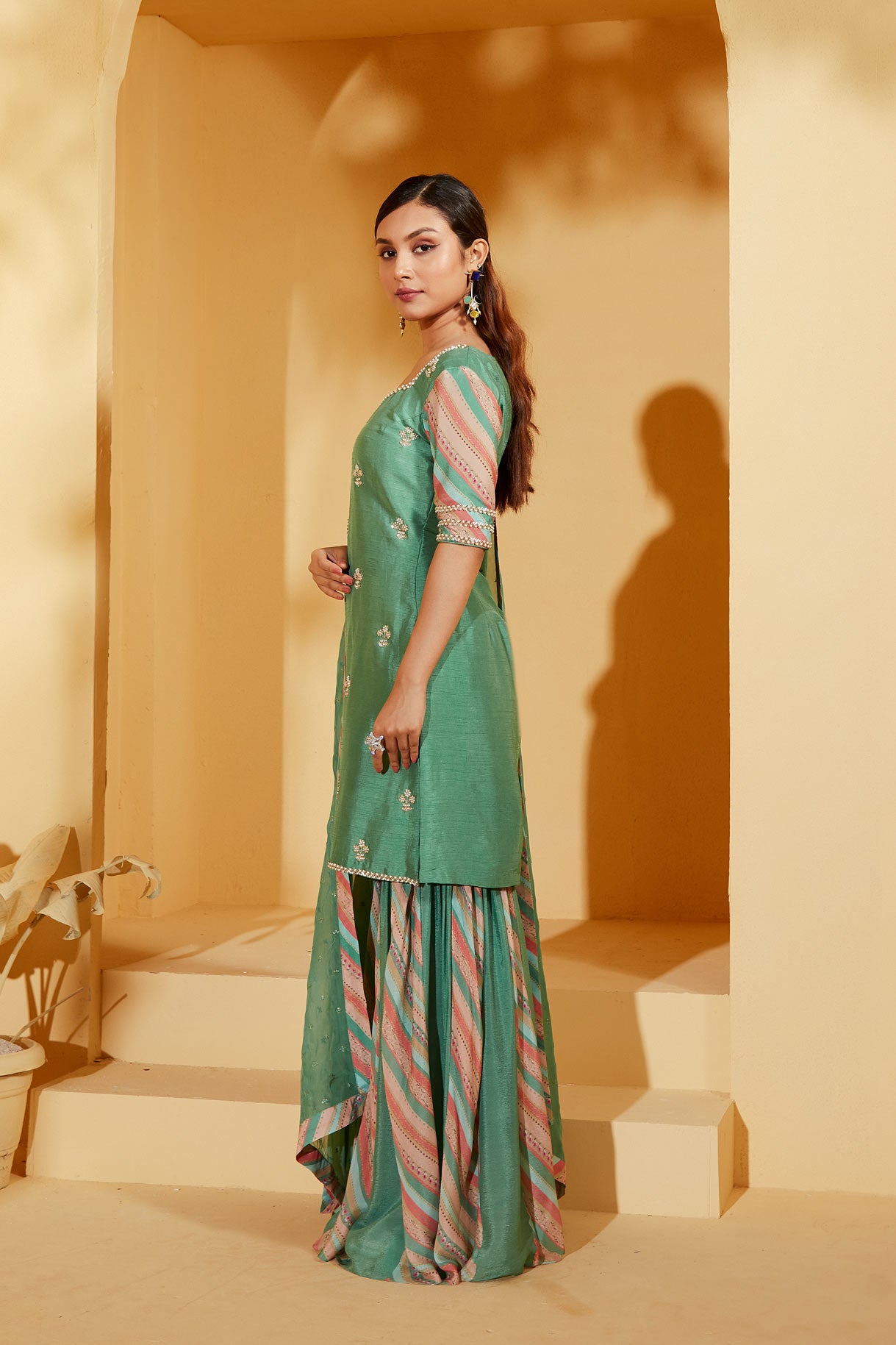 GREEN SHARARA SET WITH BUTI WORK