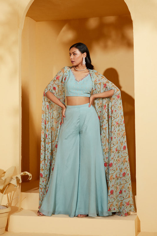 BLUE THREE PIECE CAPE SET