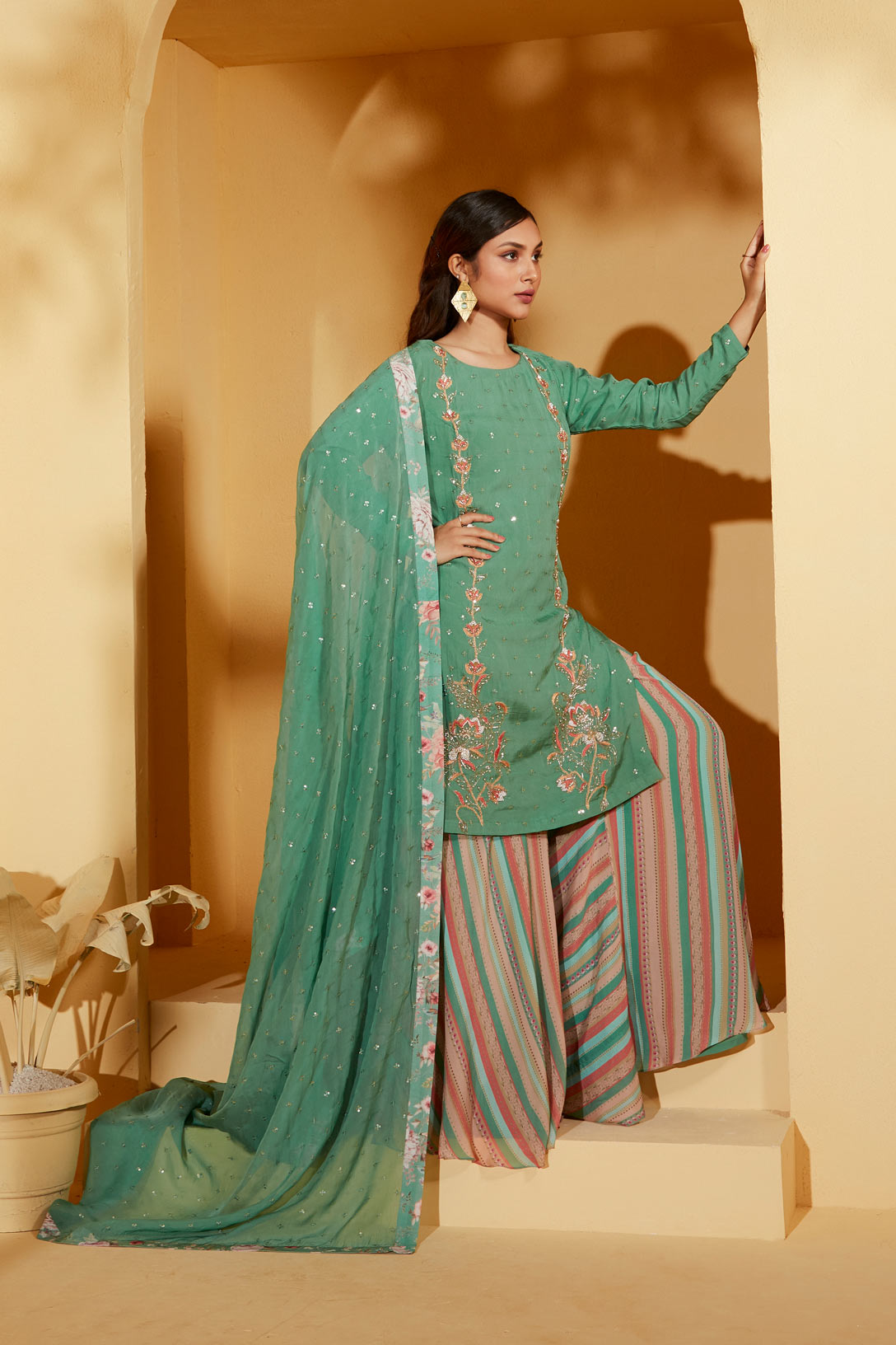 GREEN SHARARA SET