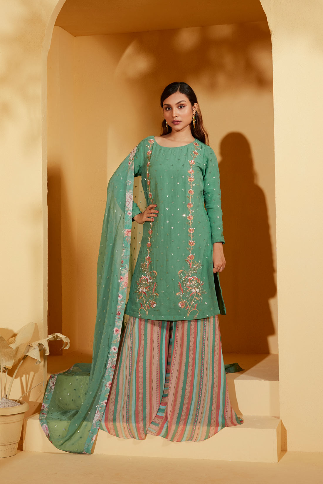 GREEN SHARARA SET