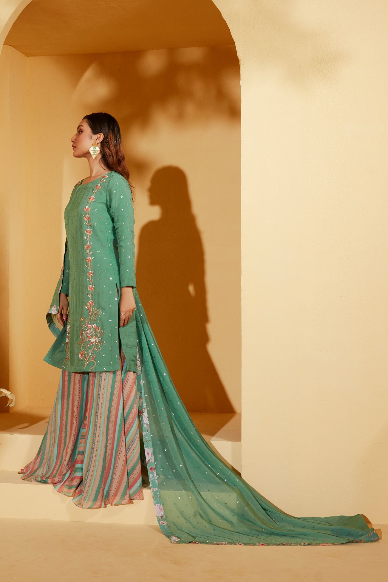 GREEN SHARARA SET