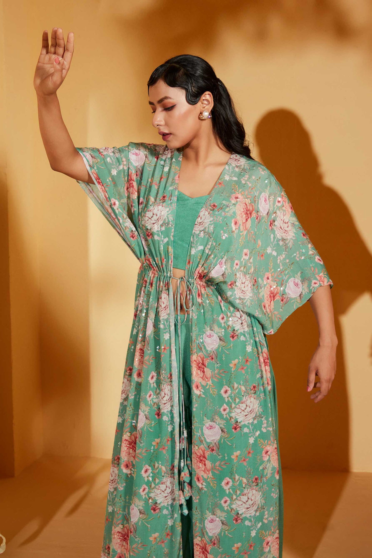 Green jacket kaftan set