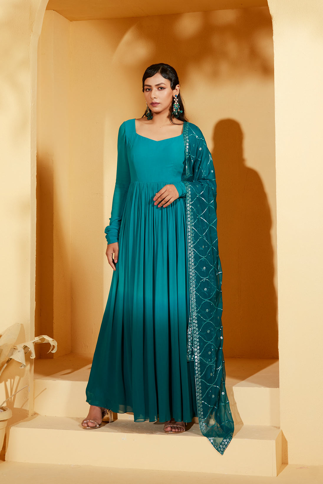 TEAL ANARKALI SET