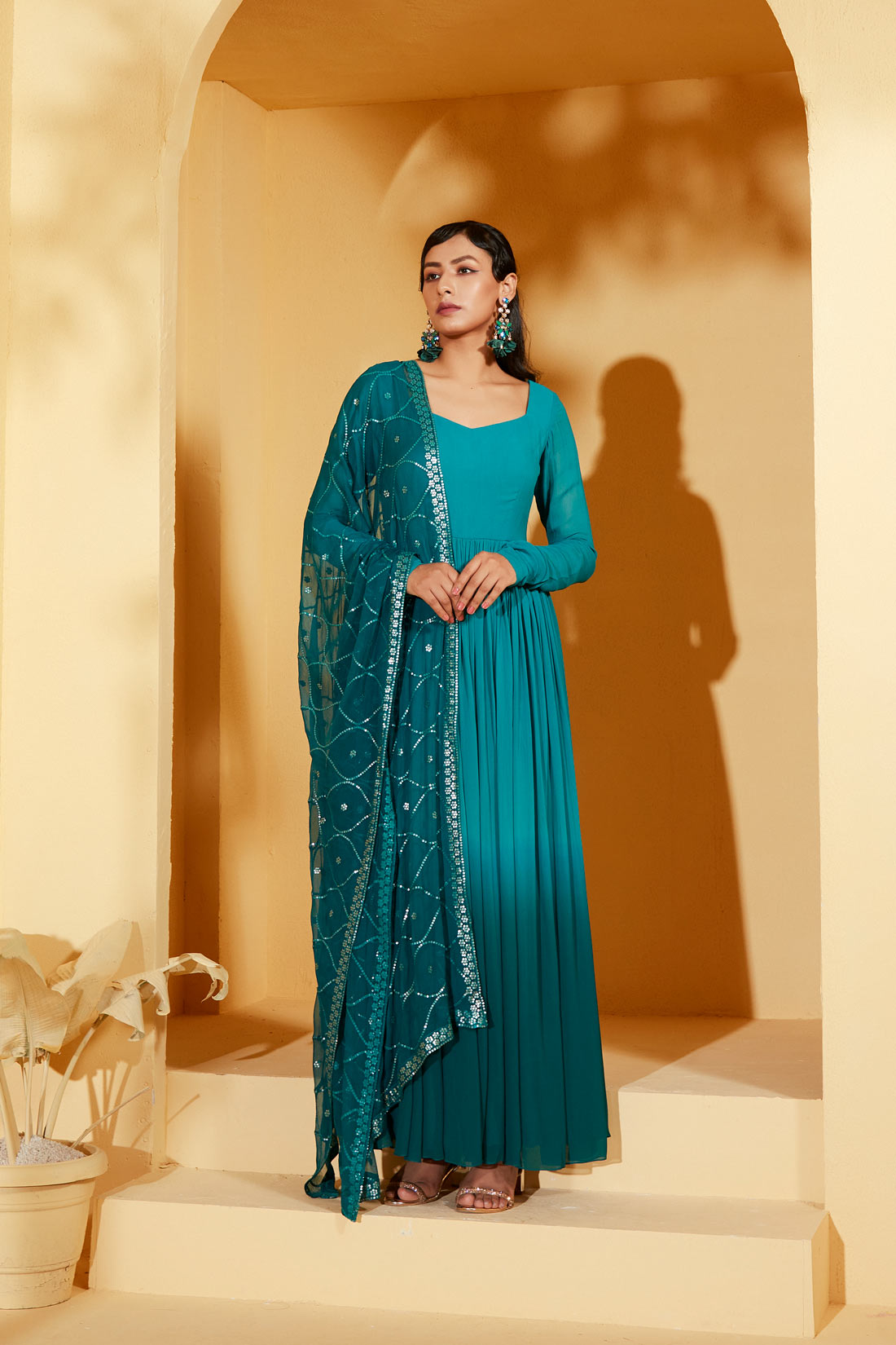 TEAL ANARKALI SET