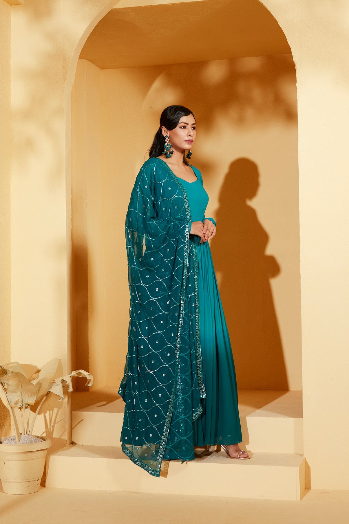 TEAL ANARKALI SET