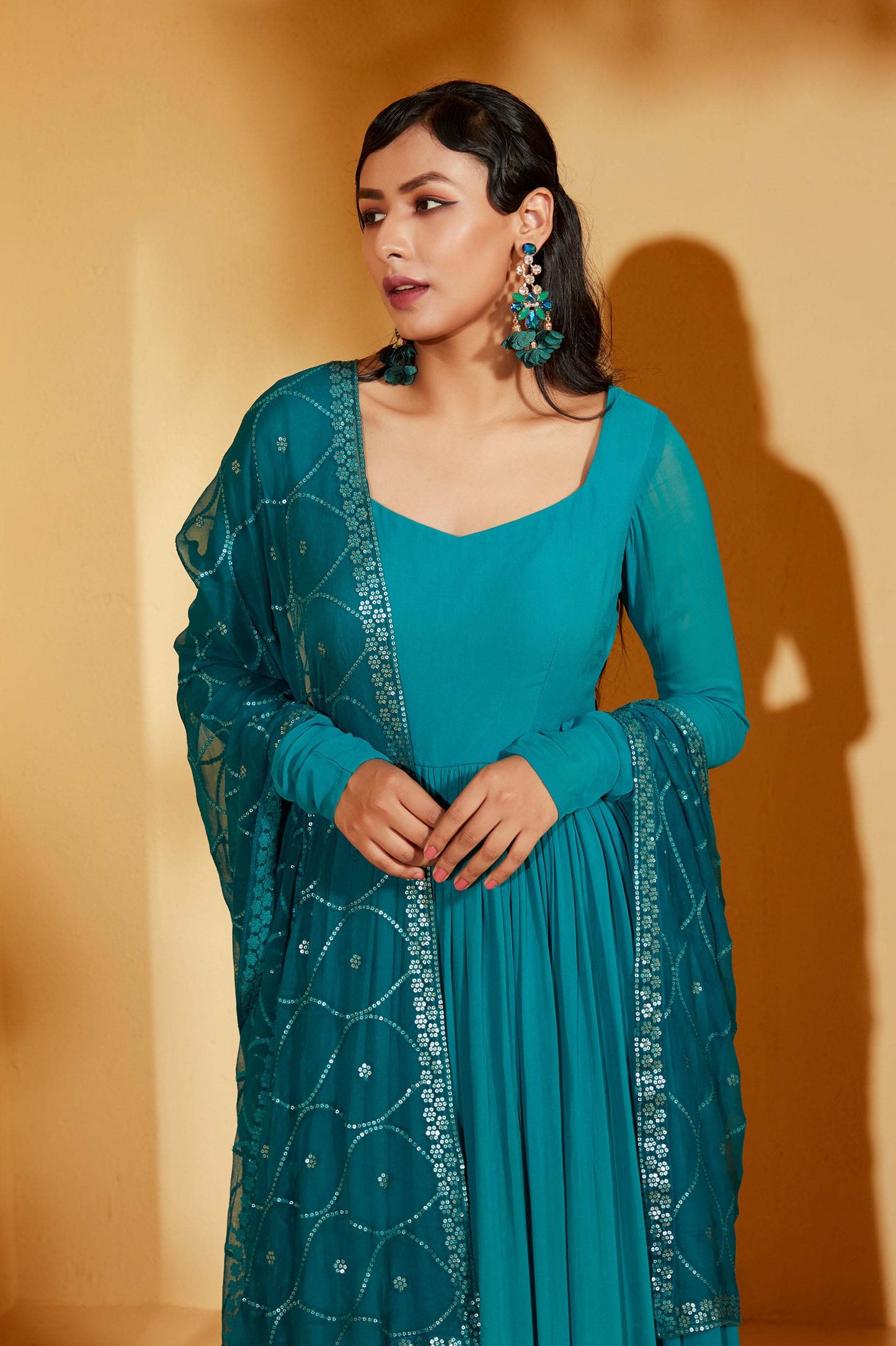 TEAL ANARKALI SET