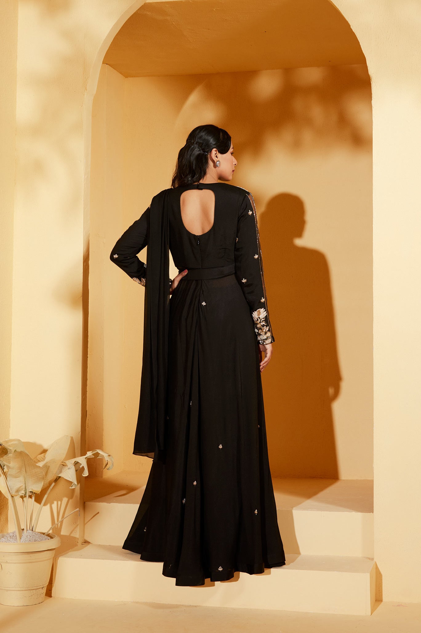 BLACK PRE DRAPE JACKET SAREE