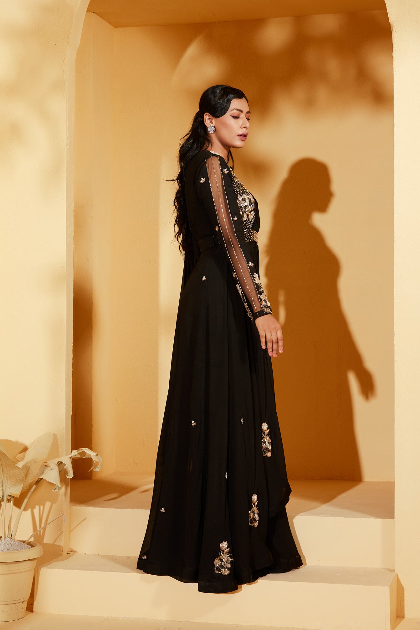 BLACK PRE DRAPE JACKET SAREE