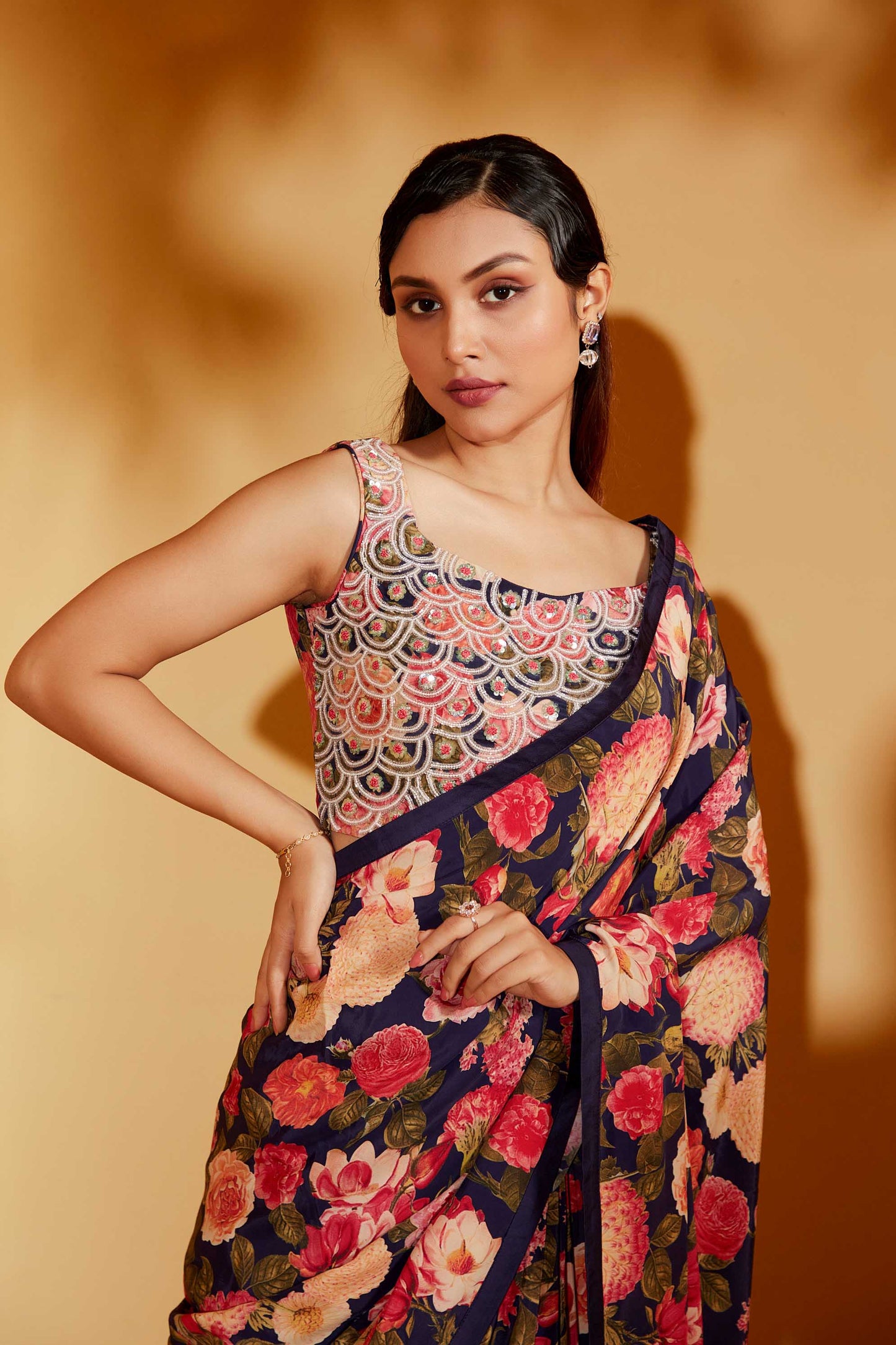 PURPLE FLORAL SAREE