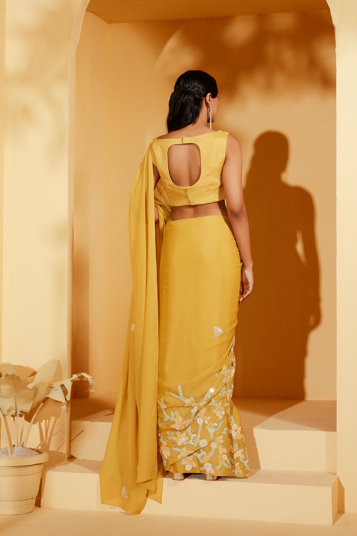 MUSTARD THREAD WORK SAREE