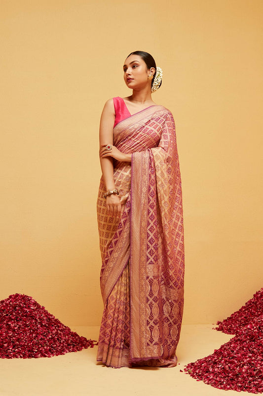 PINK Traditional Georgette banarasee saree