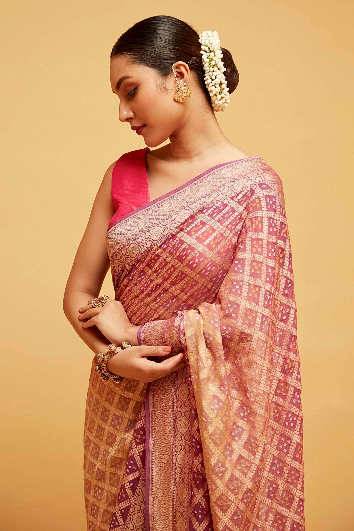 PINK Traditional Georgette banarasee saree