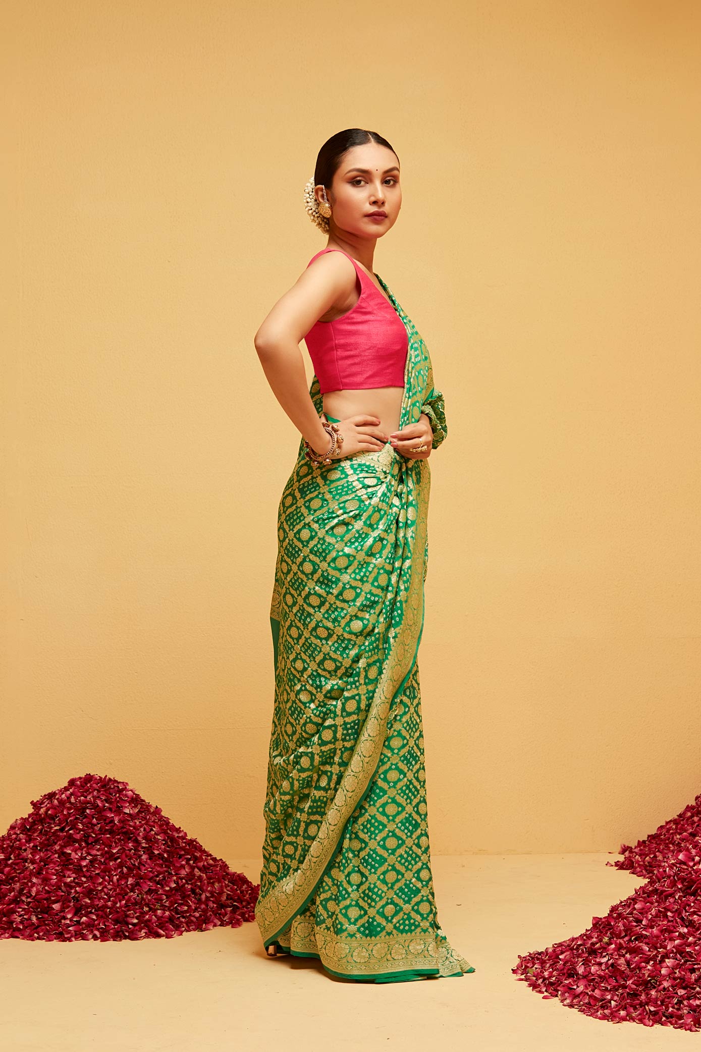 GREEN Traditional Georgette banarasee saree