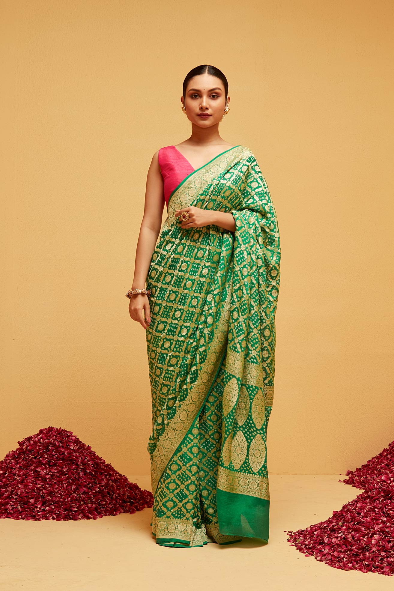 GREEN Traditional Georgette banarasee saree