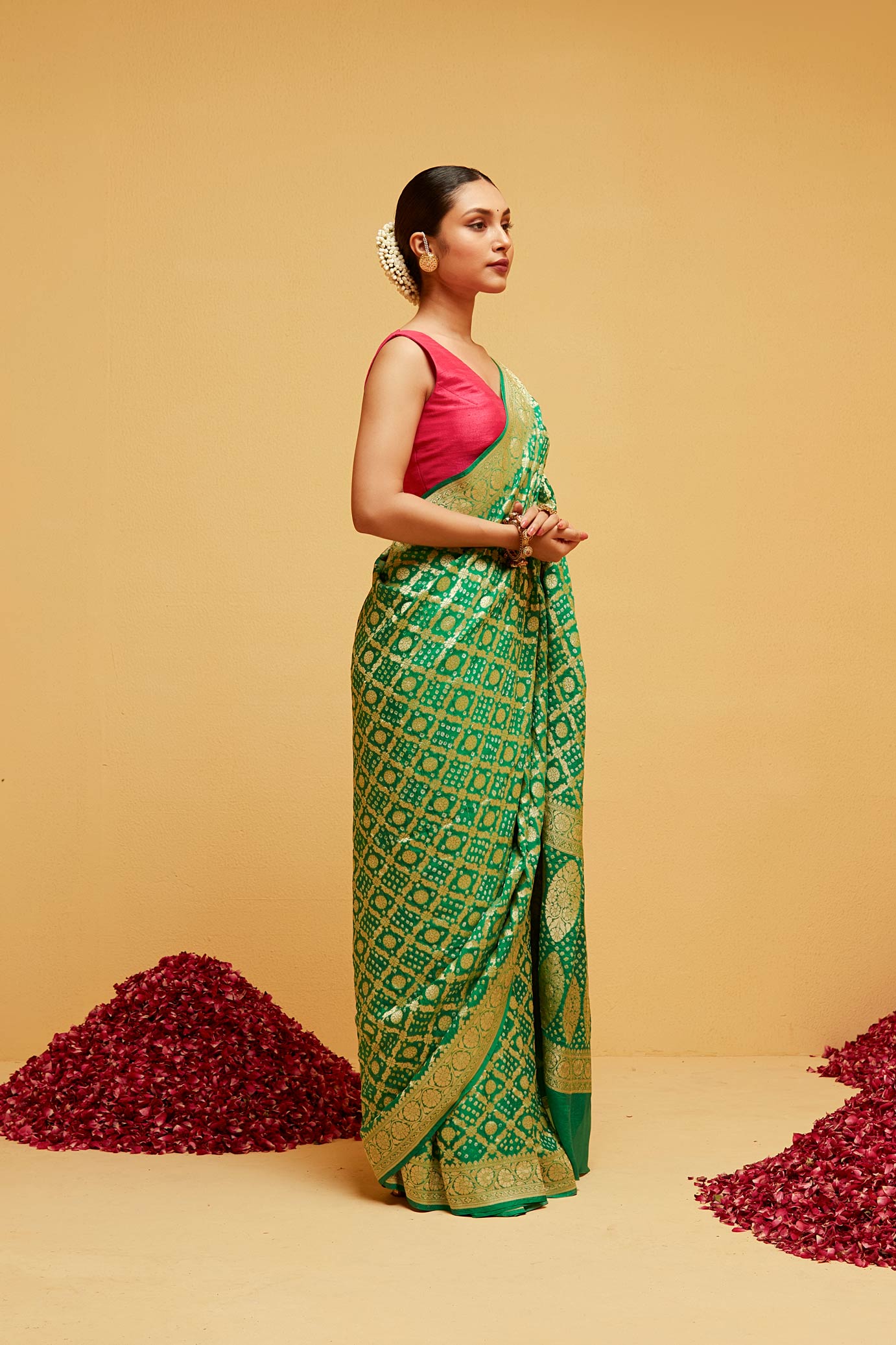 GREEN Traditional Georgette banarasee saree