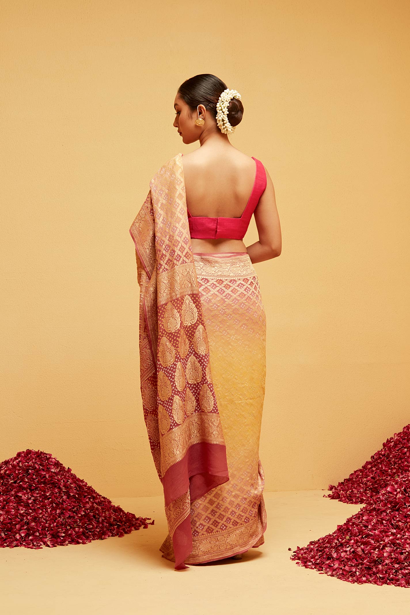 Maroon yellow banarasee saree