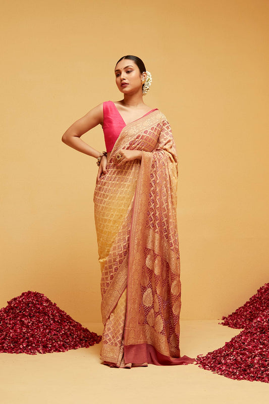 Maroon yellow banarasee saree