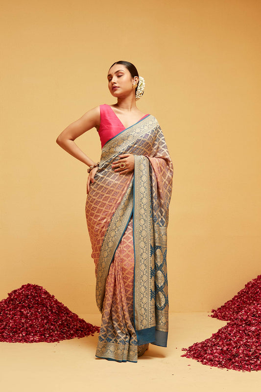 BLUE bandhani banasaree saree