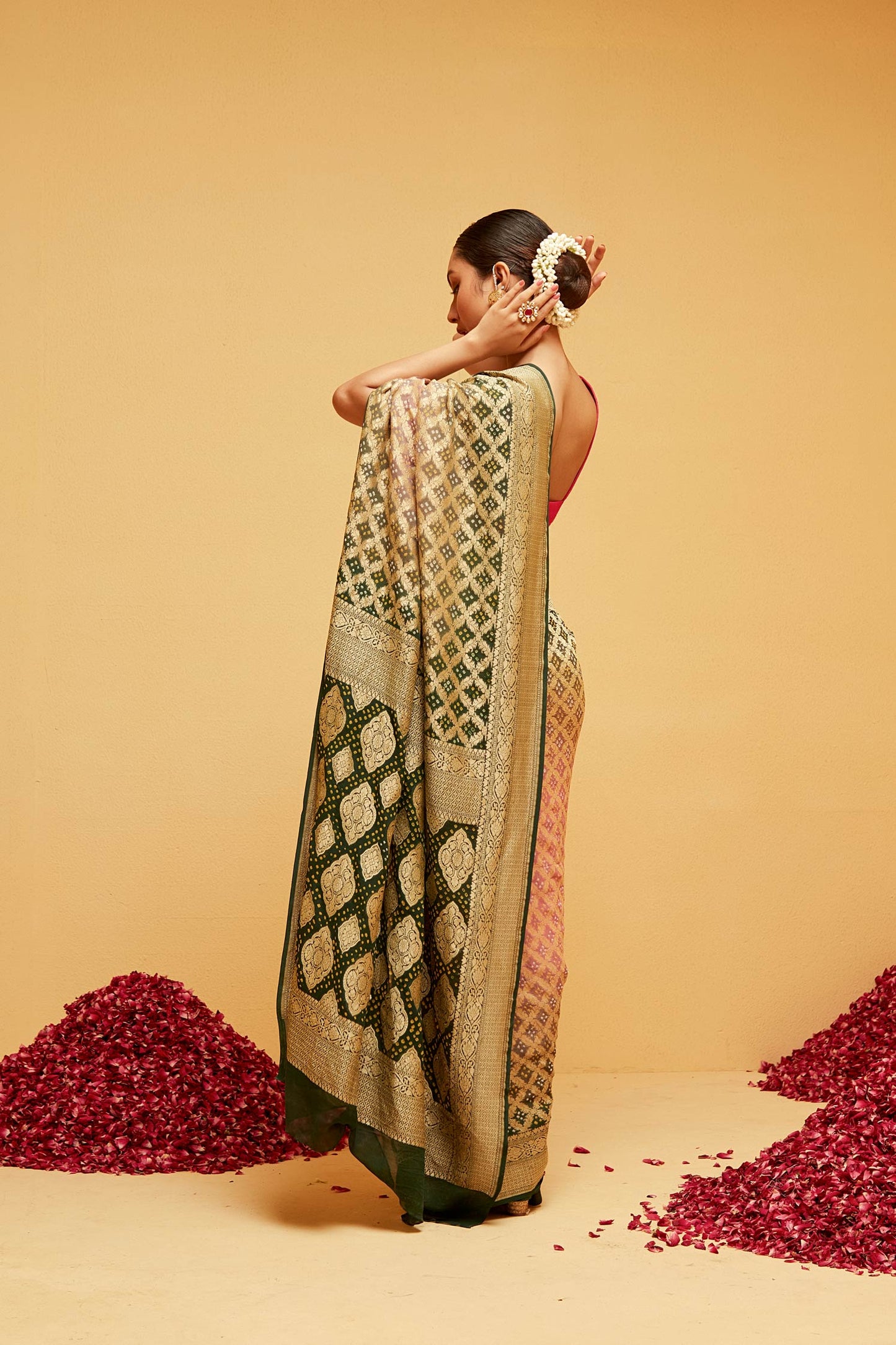 GREEN PEACH banarasee saree