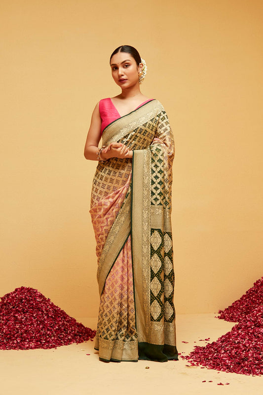 GREEN PEACH banarasee saree