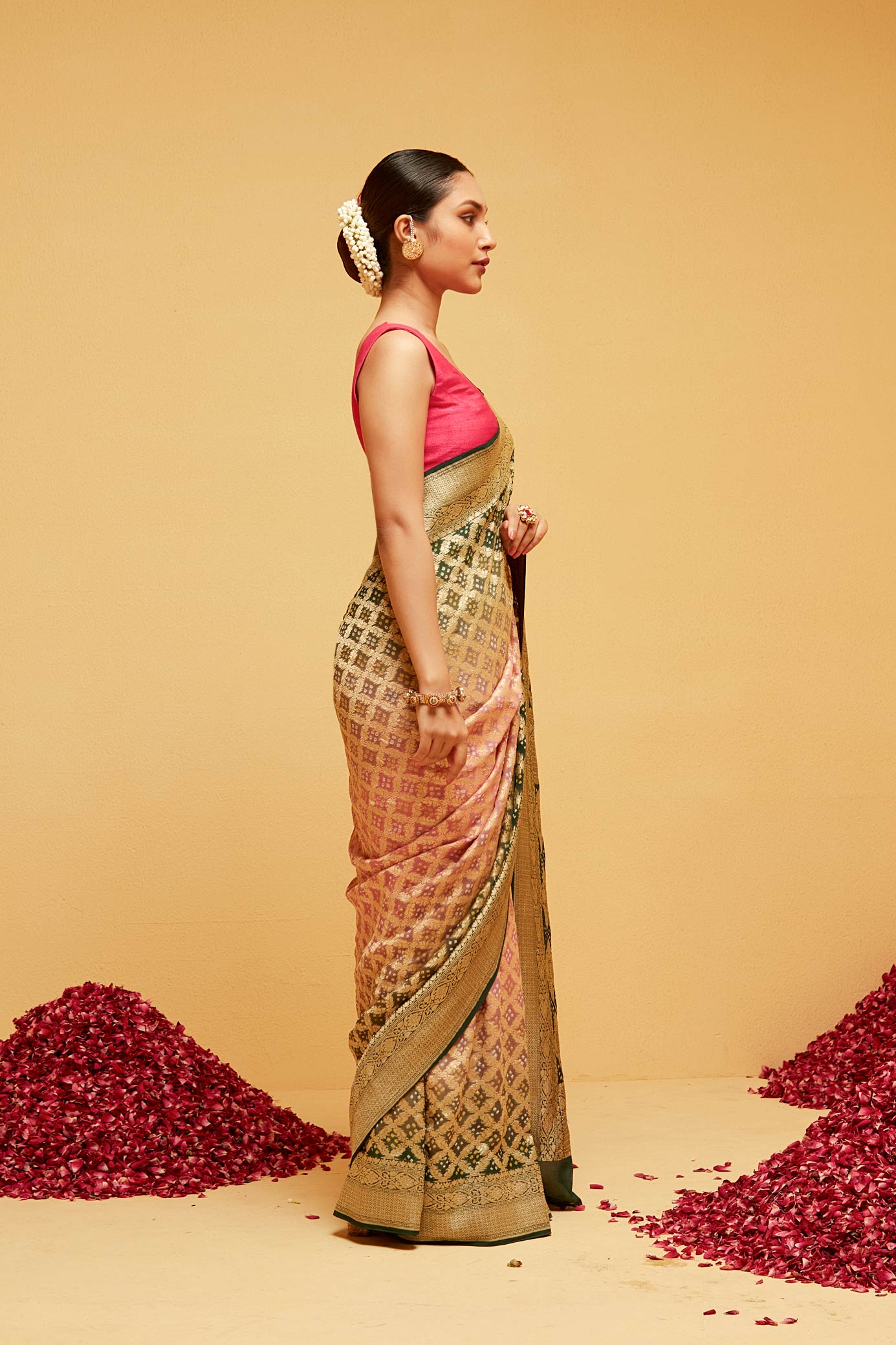 GREEN PEACH banarasee saree