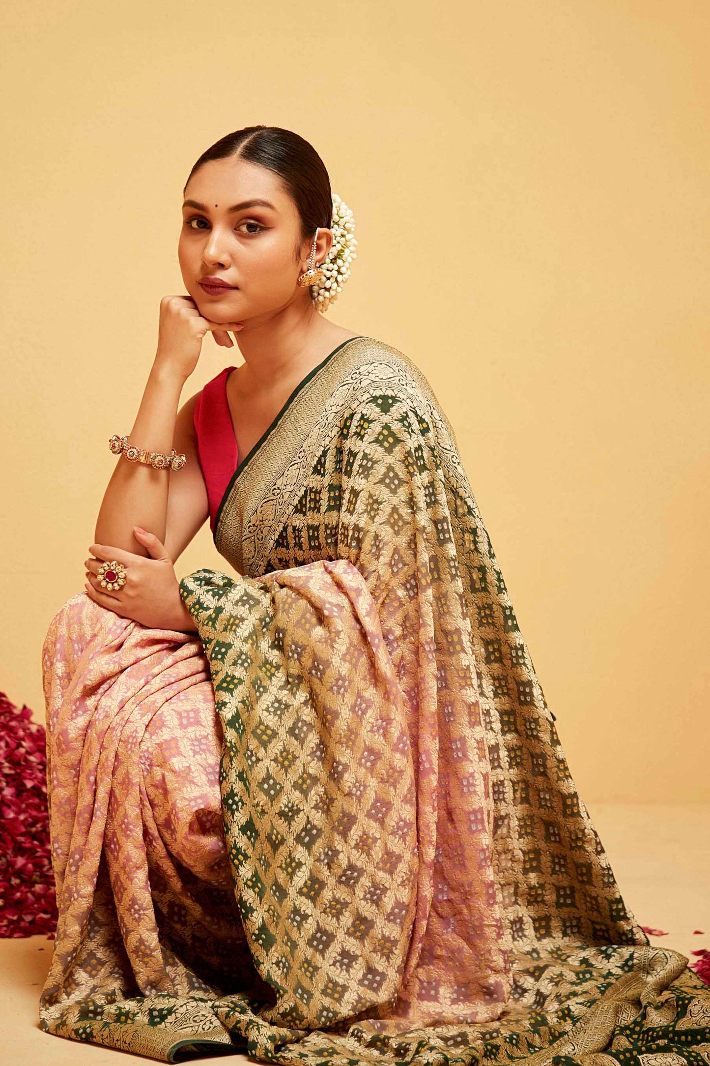 GREEN PEACH banarasee saree