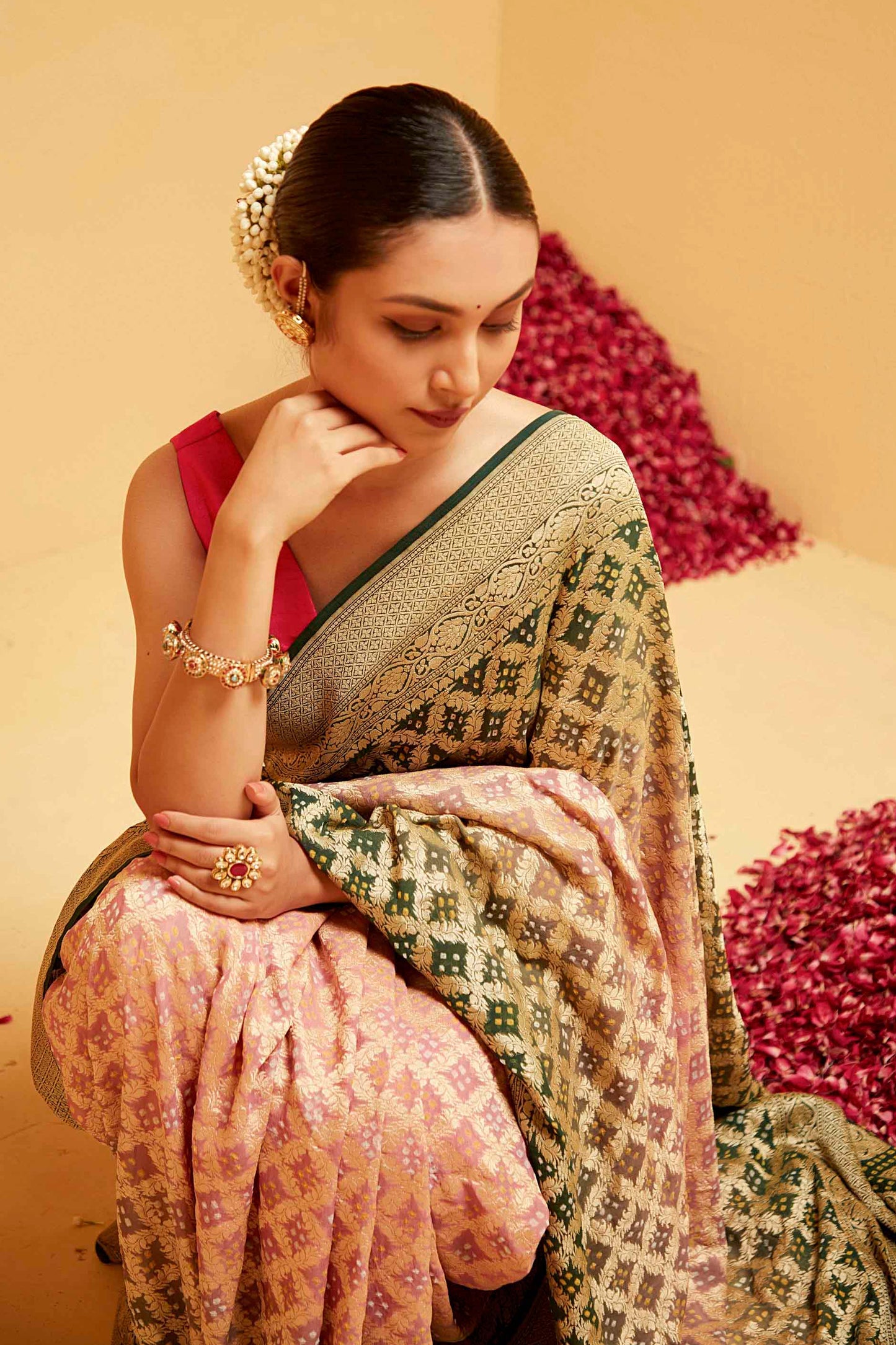 GREEN PEACH banarasee saree